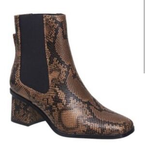 French Connection Brown Snake Print Ankle Boots Pull-On Block Heel 9